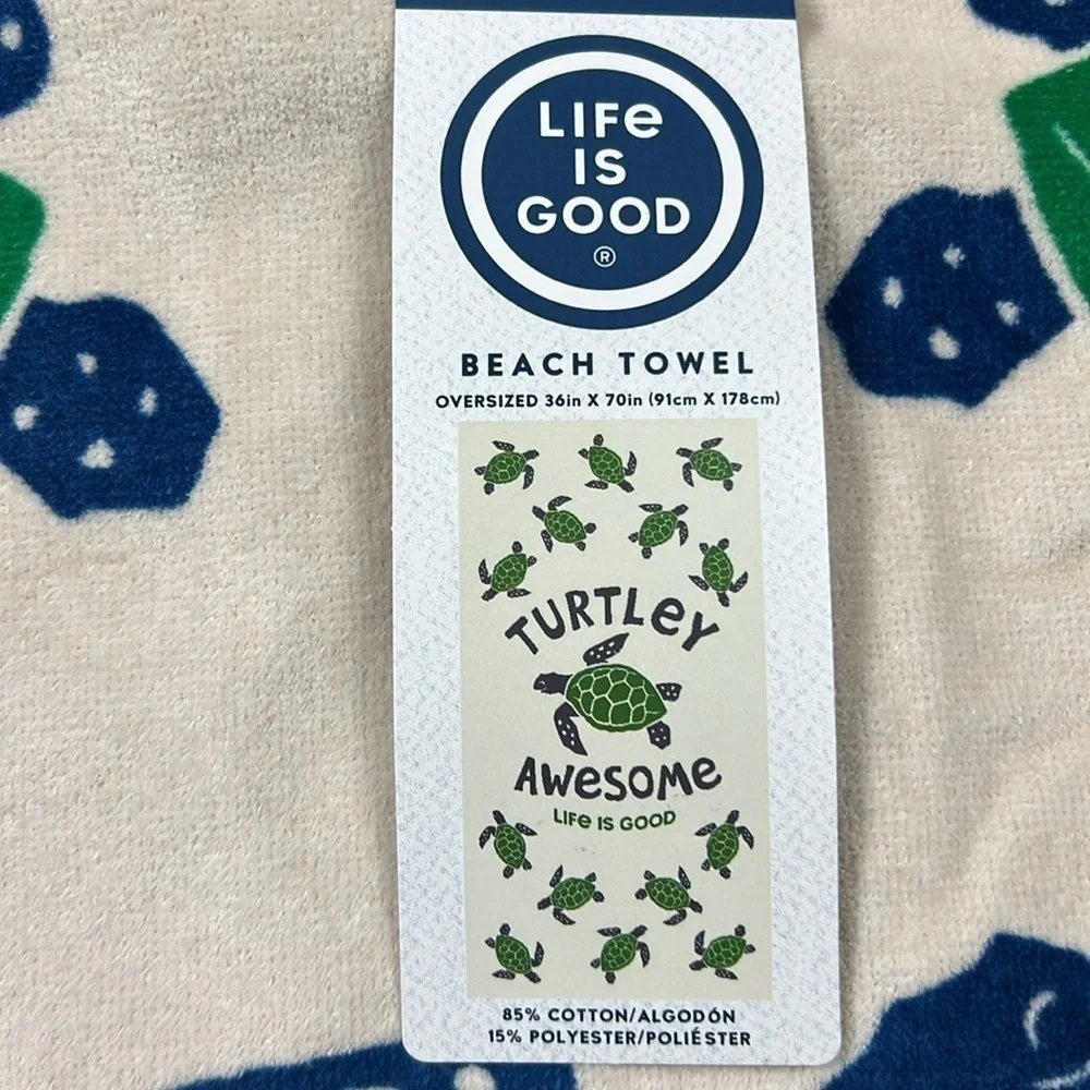 Life is Good - ‘Turtley Awesome’ Beach Towel. 36” x 70”. NWT. Firm!